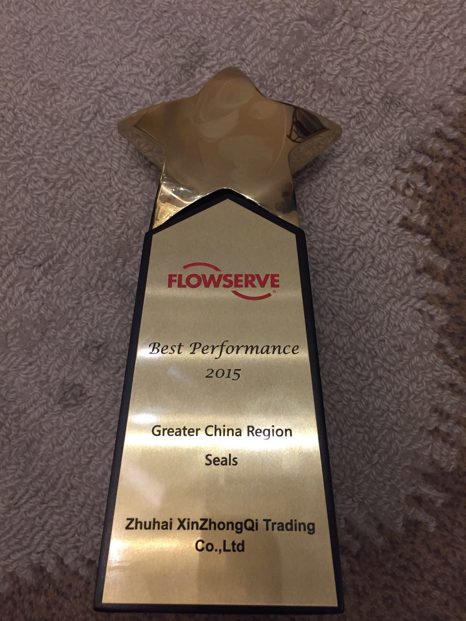 2015年获得厂家FLOWSERVE颁发代理商最佳业绩奖